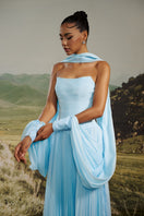 AurelIa pleated chiffon gown with cape by HACCHIC COUTURE, elegant floor-length gown with flowing pleats and a matching cape.