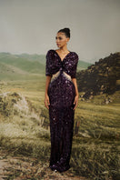 HACCHIC COUTURE Vivienne sequined illusion gown featuring intricate beadwork and elegant silhouette for formal occasions.