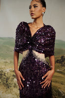 HACCHIC COUTURE Vivienne sequined illusion gown featuring a sleek silhouette and intricate sequin detailing.