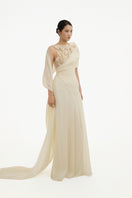 Ethereal Petal One-Shoulder Maxi Dress by Happy Clothing featuring flowing fabric and elegant design for formal occasions.