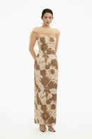 Elegant floral maxi gown from Happy Clothing with matching shawl, featuring a flowing design and vibrant floral pattern.
