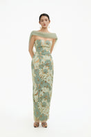 Elegant floral maxi gown by Happy Clothing with matching shawl, perfect for special occasions and summer events.