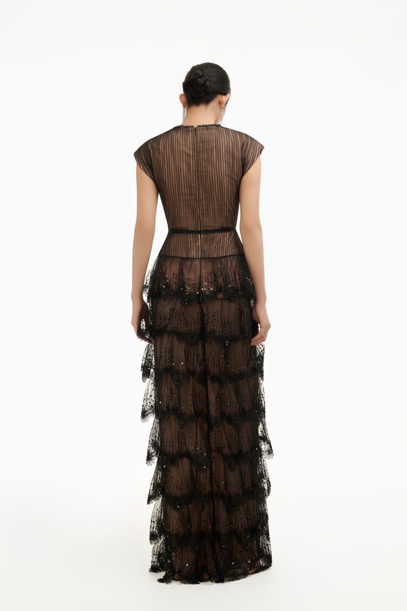DARK ROMANCE SHEER LAYERED MAXI DRESS | HAPPY CLOTHING
