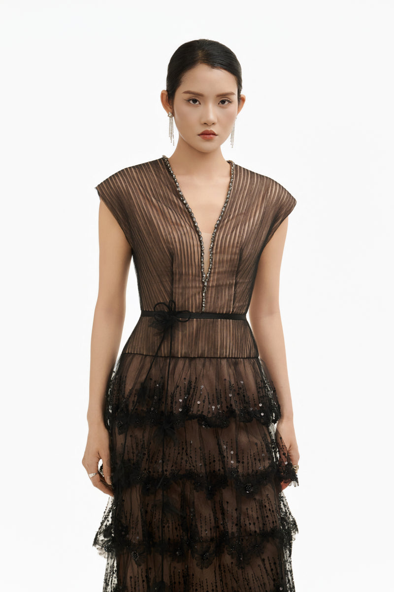DARK ROMANCE SHEER LAYERED MAXI DRESS | CULT MIA
