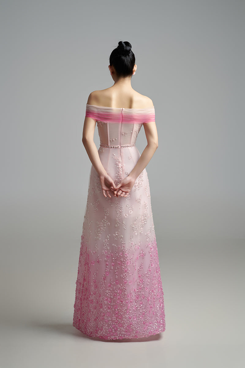 PINK OFF SHOULDER STONE MAXI DRESS - CULT MIA