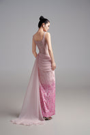 Elegant square neck pleated waist straight long gown by Happy Clothing, showcasing a flowing design and classic silhouette.
