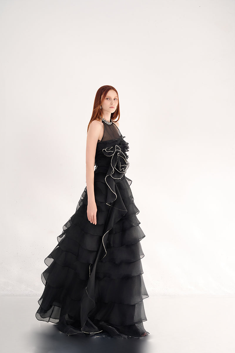 MADDOX LAYERED SLEEVELESS ORGANZA MAXI DRESS - CULT MIA