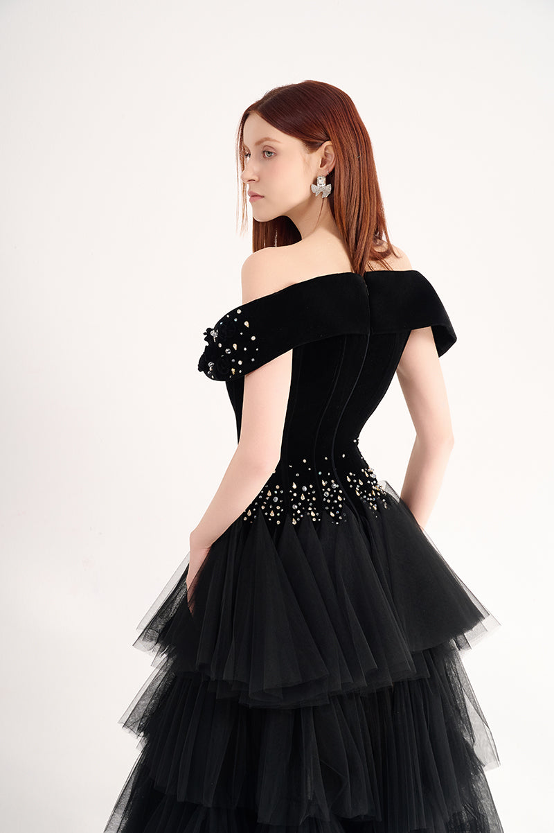 OFF SHOULDER LAYERED ORGANZA MAXI DRESS - CULT MIA