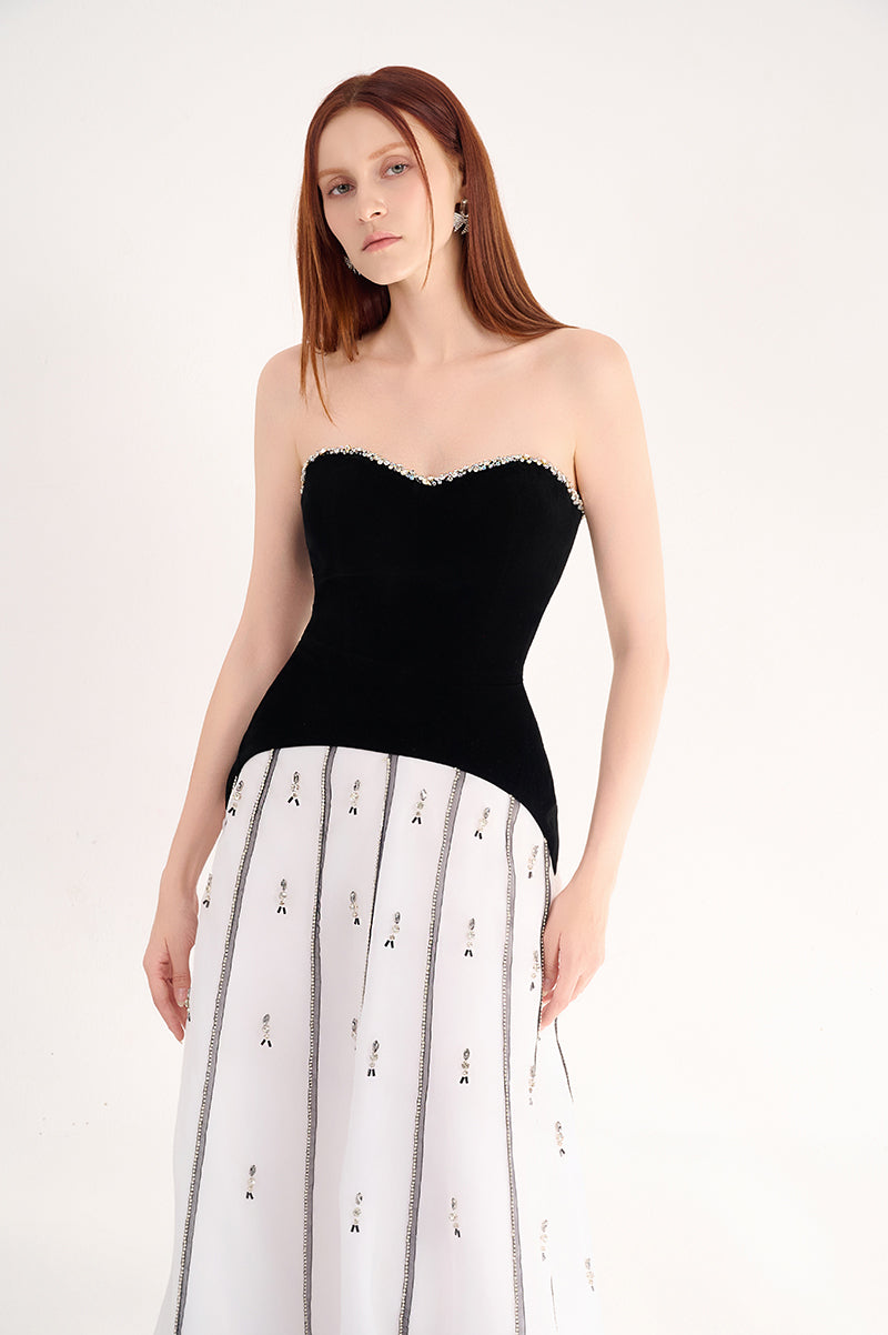 BLACK AND WHITE STRAPLESS MAXI DRESS - CULT MIA