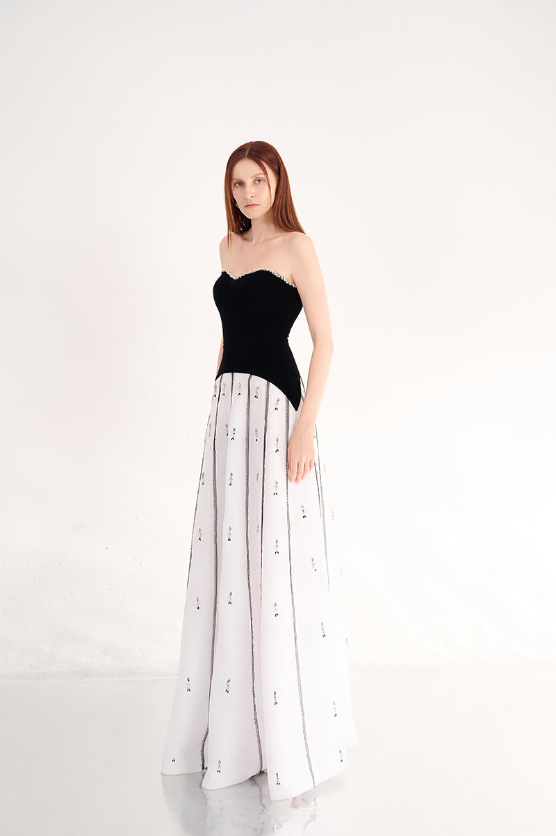 black and white strapless maxi dress Remmie Strapless Maxi Dress