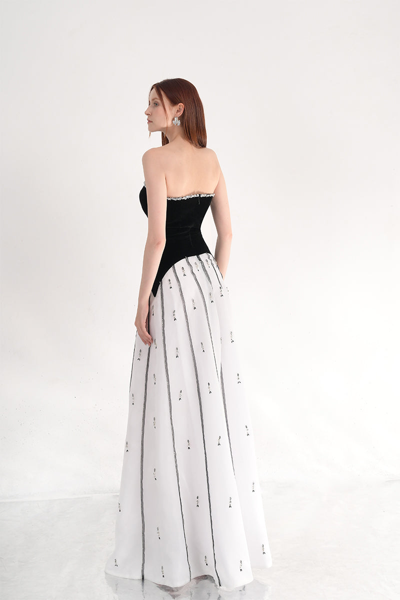 BLACK AND WHITE STRAPLESS MAXI DRESS - CULT MIA