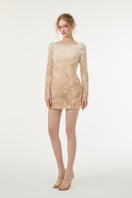 White and beige Lucienne lace mini dress by 21Six, featuring intricate lace details and a stylish, feminine fit.