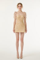 Beige tulle and lace mini dress by 21Six, featuring delicate fabric details and a stylish, feminine silhouette.
