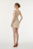 Beige Amira lace mini dress by 21Six featuring delicate lace fabric and fitted silhouette.
