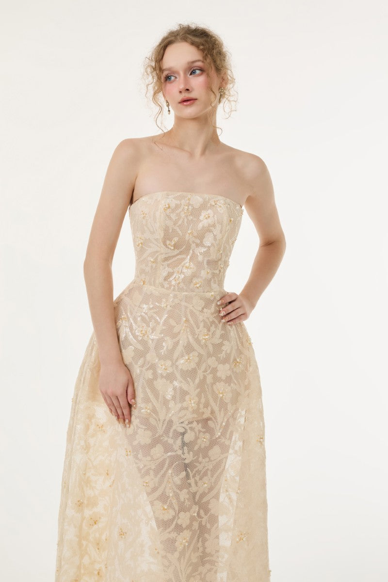 beige lace midi dresses ARKET - Lace Midi Slip Dress - Women - Polyamide/Cotton/Viscose - 40 EU