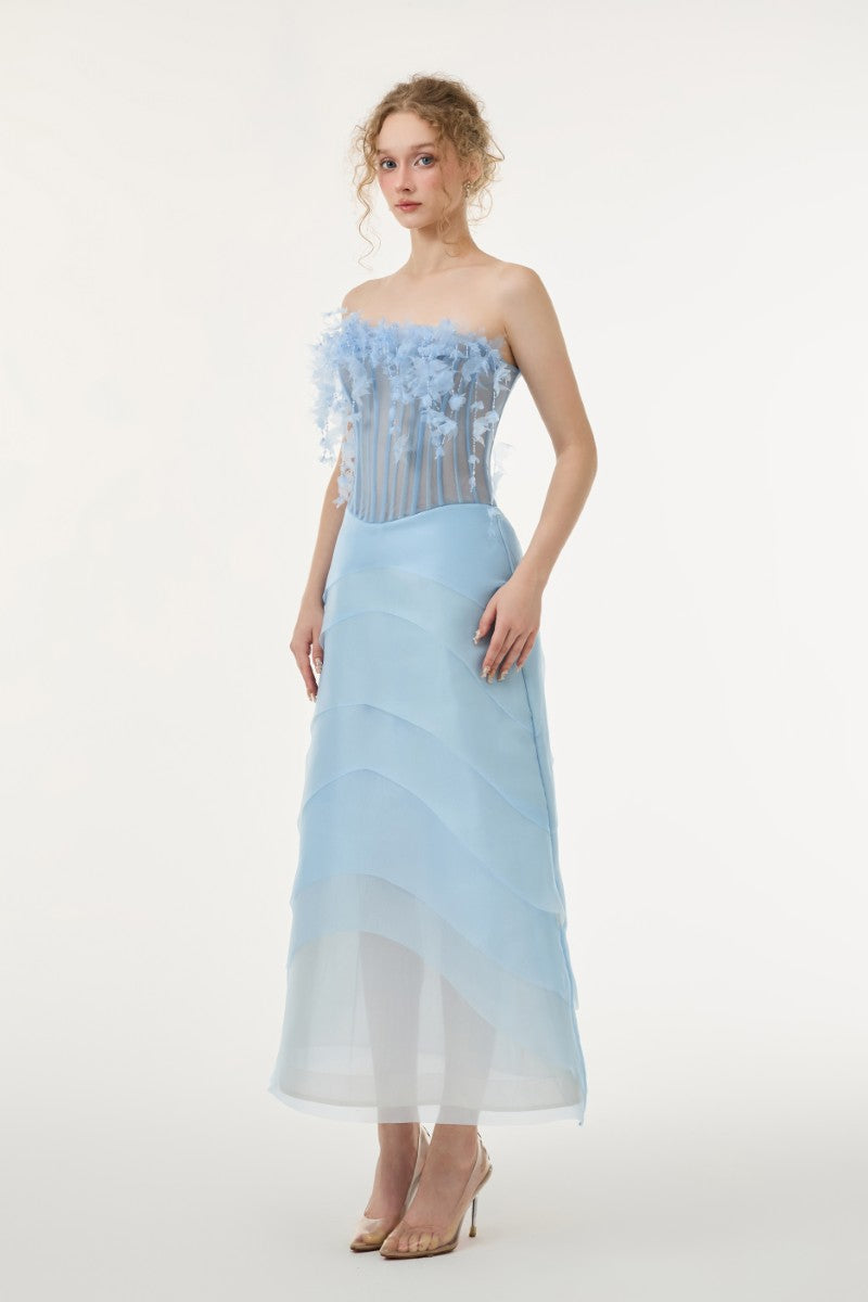 CORALIE TULLE AND ORGANZA DRESS IN LIGHT BLUE