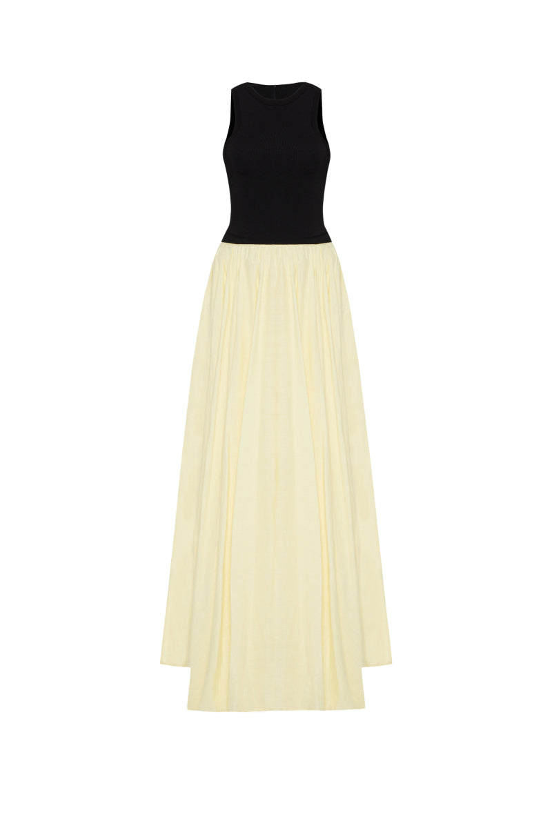 NIKI LINEN KNIT BLACK AND YELLOW MAXI DRESS - CULT MIA