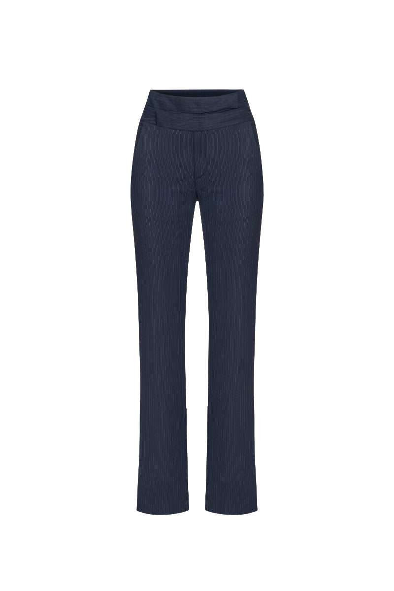 MIDNIGHT NAVY WOOL PINSTRIPE PANTS - CULT MIA