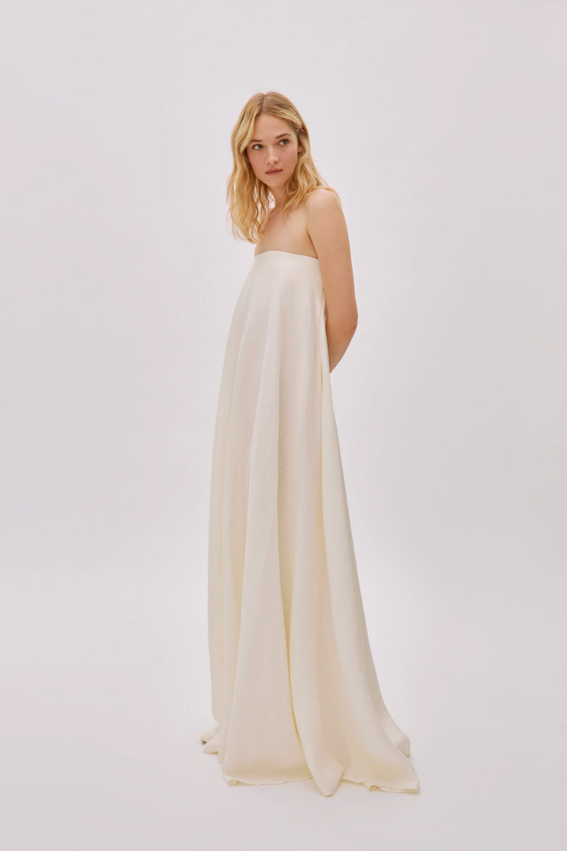VENICE ECRU LINEN STRAPLESS DRESS - CULT MIA