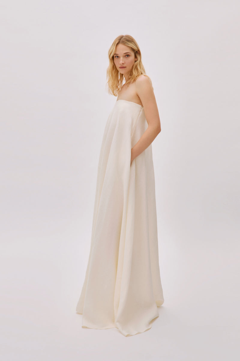 VENICE ECRU LINEN STRAPLESS DRESS - CULT MIA
