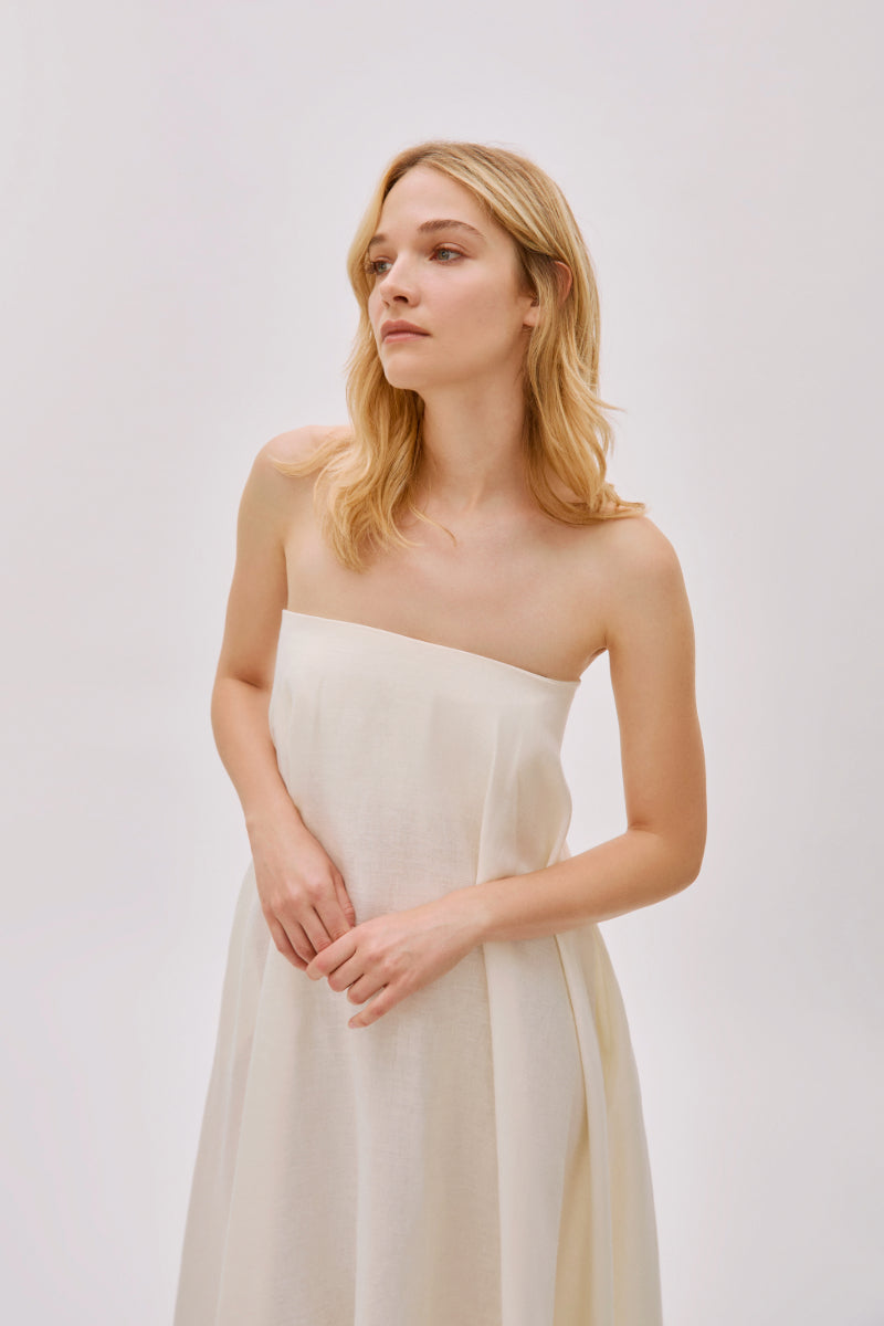 VENICE ECRU LINEN STRAPLESS DRESS - CULT MIA