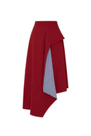 Labeca Keyra red and blue cotton striped midi skirt displayed flat, showcasing its vibrant pattern and casual style.