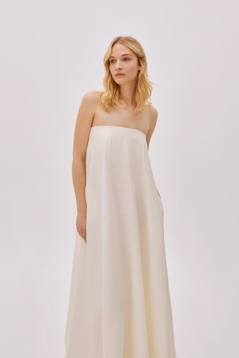 VENICE ECRU LINEN STRAPLESS DRESS - CULT MIA