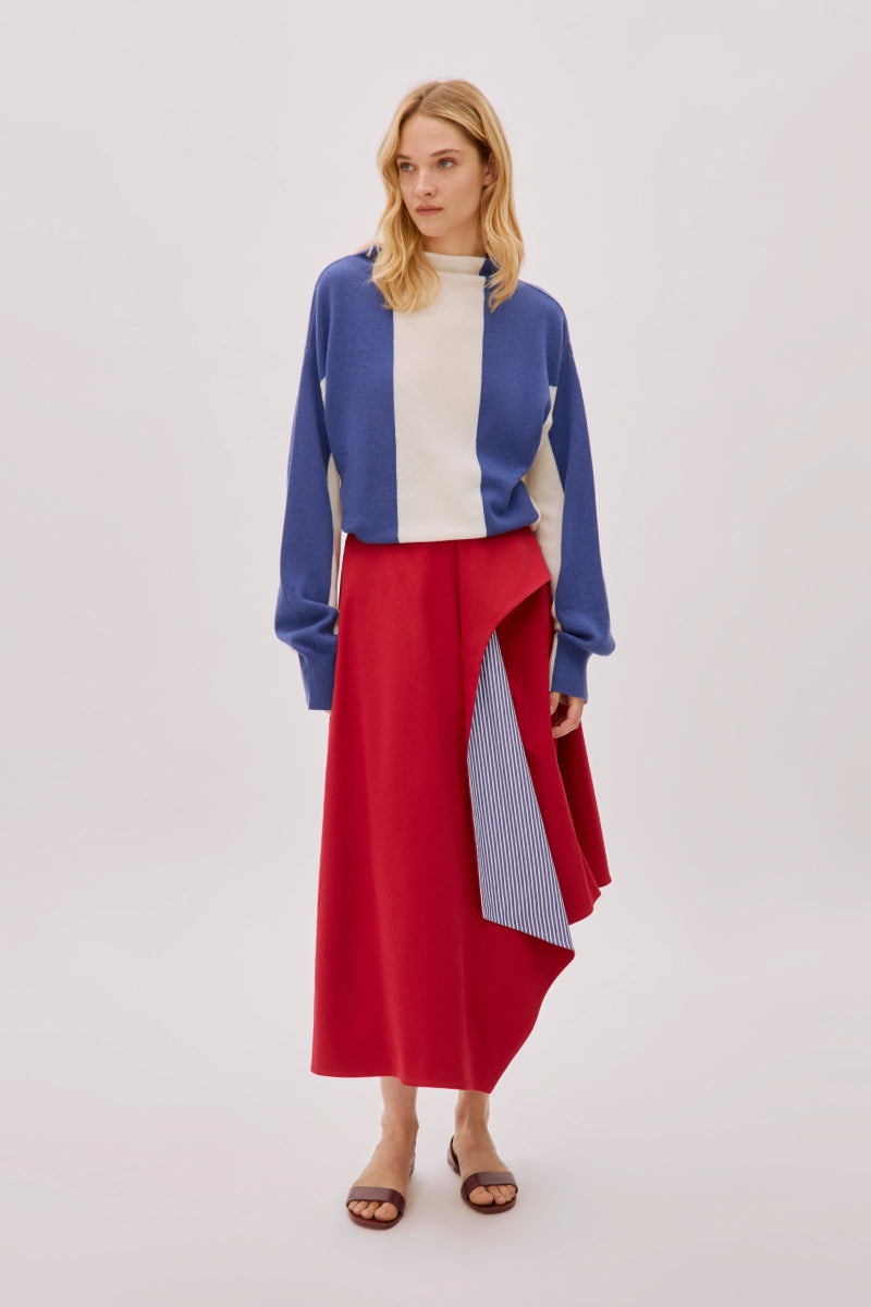 KEYRA RED AND BLUE COTTON STRIPED SKIRT - CULT MIA