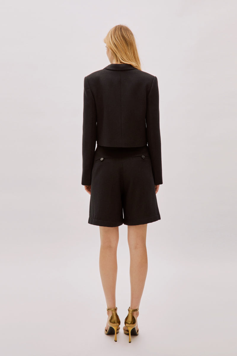 TARA BLACK WOOL CROP JACKET - CULT MIA