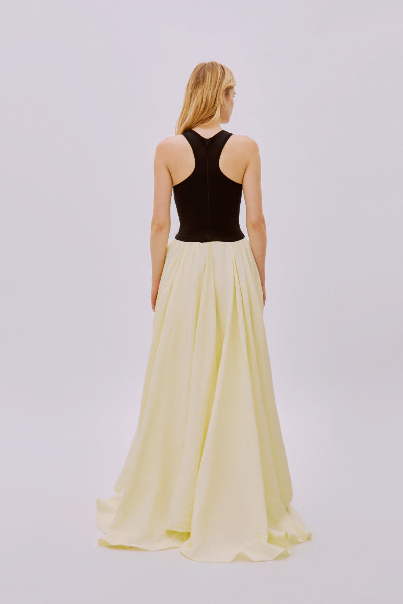 NIKI LINEN KNIT BLACK AND YELLOW MAXI DRESS - CULT MIA