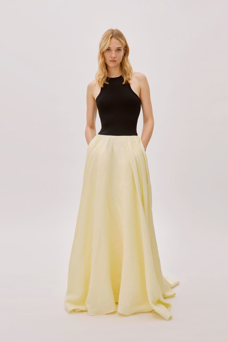 NIKI LINEN KNIT BLACK AND YELLOW MAXI DRESS - CULT MIA