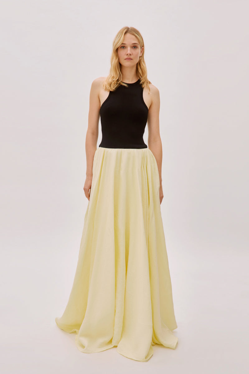 NIKI LINEN KNIT BLACK AND YELLOW MAXI DRESS - CULT MIA