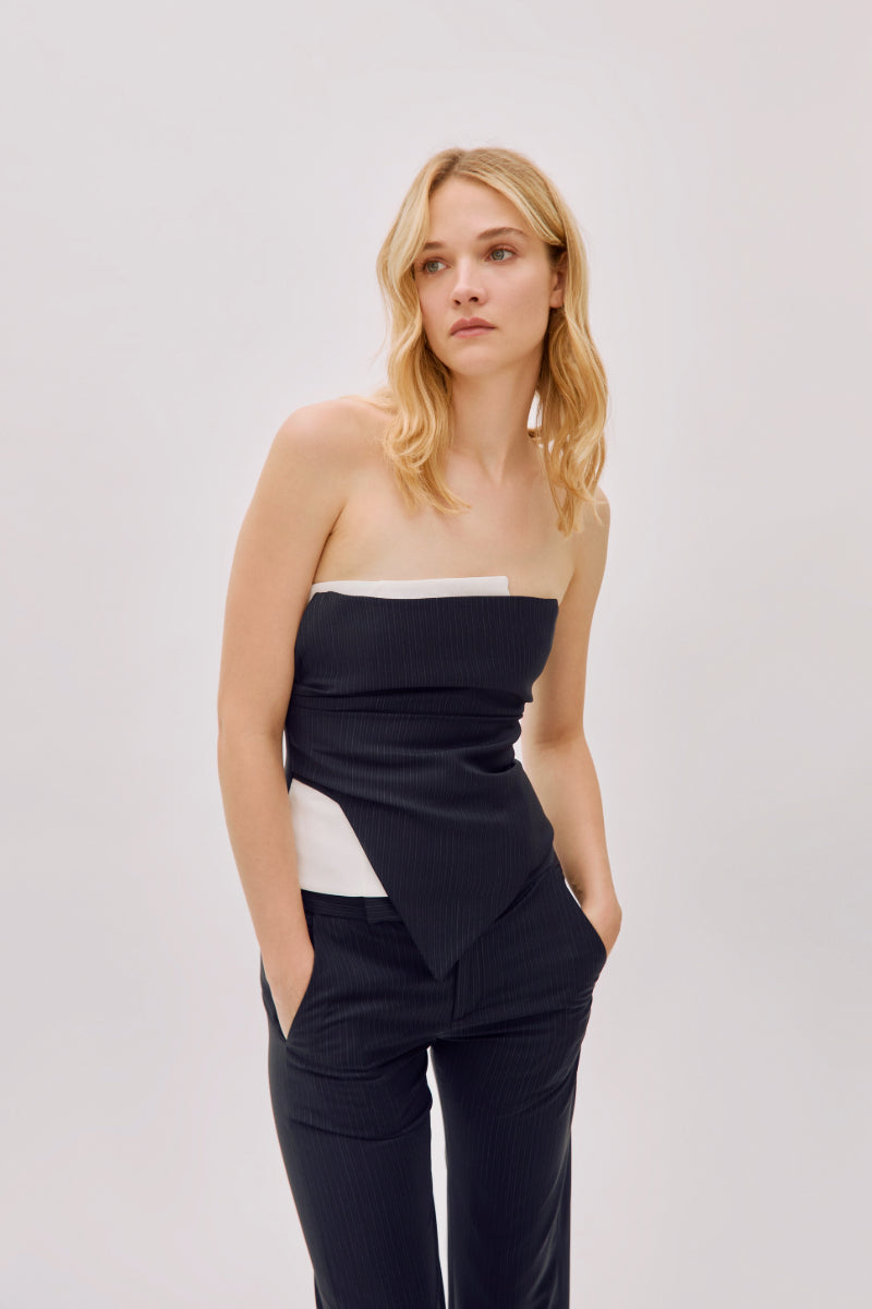 MAYFAIR NAVY WOOL SLEEVELESS BUSTIER TOP - CULT MIA