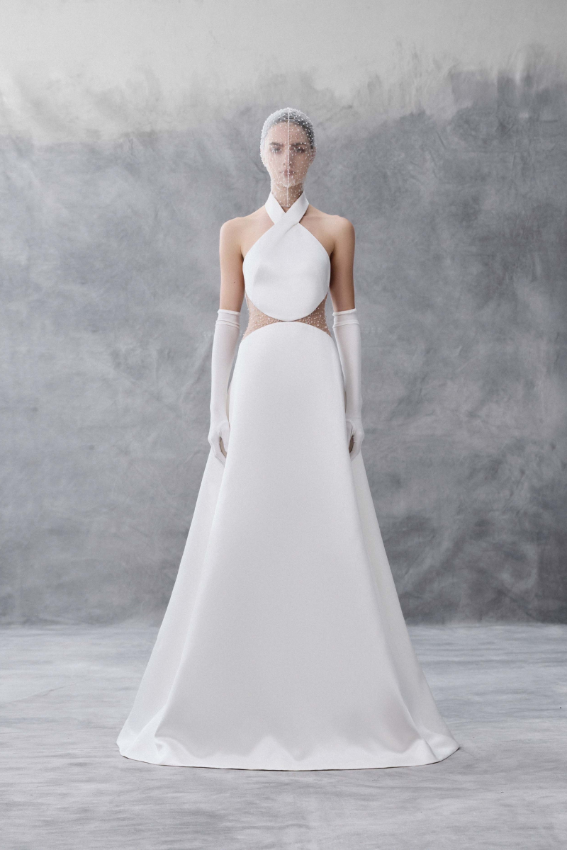 HALTERNECK A-LINE DRESS WITH CUTOUT MIDWAIST - CULT MIA