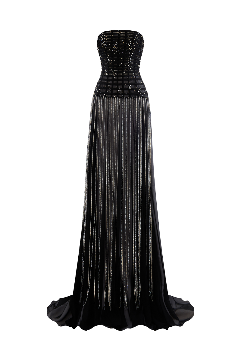 BLACK BEADED SHEER DRESS - CULT MIA