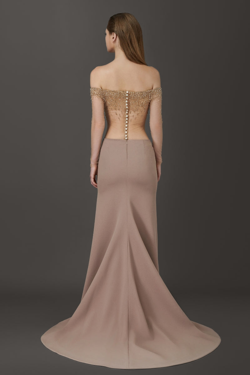 ELEGANT SHEER LONG DRESS WITH EMBROIDERED - CULT MIA