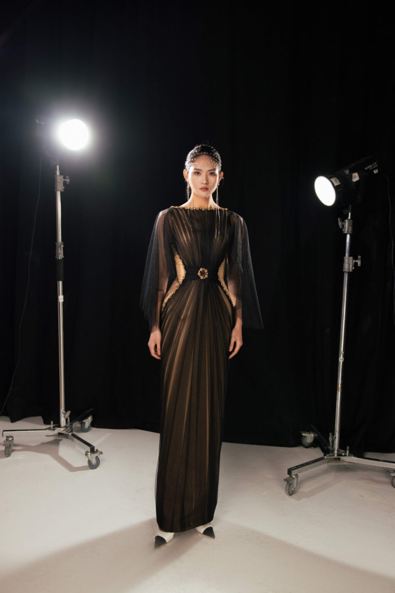 HAPPY CLOTHING Black PLEATED WAIST MESH MAXI DRESS | Cult Mia HAPPY CLOTHING Black PLEATED WAIST MESH MAXI DRESS | Cult Mia