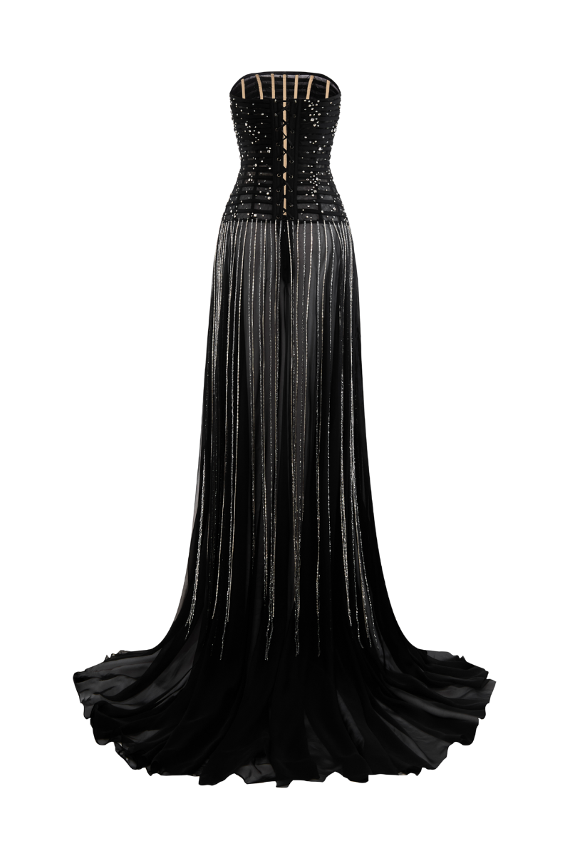 BLACK BEADED SHEER DRESS - CULT MIA