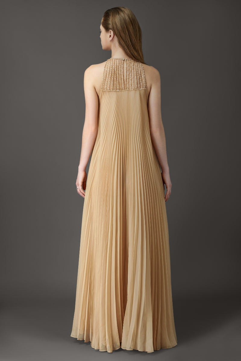 MAXI RELAXED PLEATING DRESS WITH HAND EMBROIDERY - CULT MIA