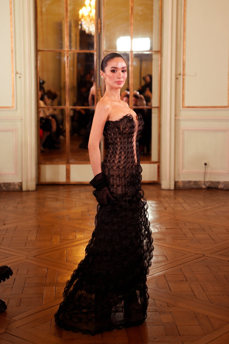 BLACK SHEER TULLE DRESS WITH 3D DETAILS | CULT MIA | Phan Huy BLACK SHEER TULLE DRESS WITH 3D DETAILS | CULT MIA | Phan Huy