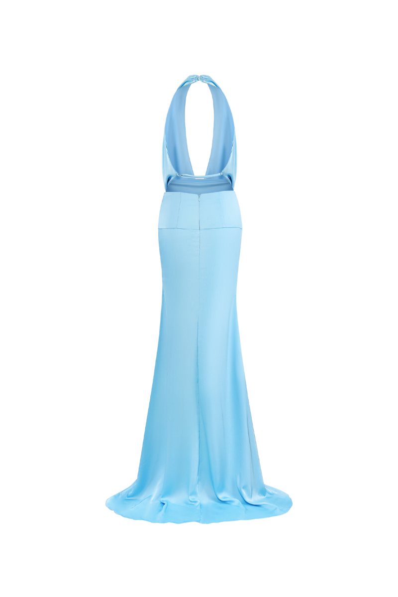 VELVET DRAPE BLUE GOWN - CULT MIA