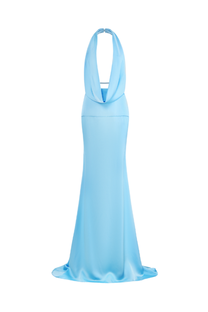VELVET DRAPE BLUE GOWN - CULT MIA