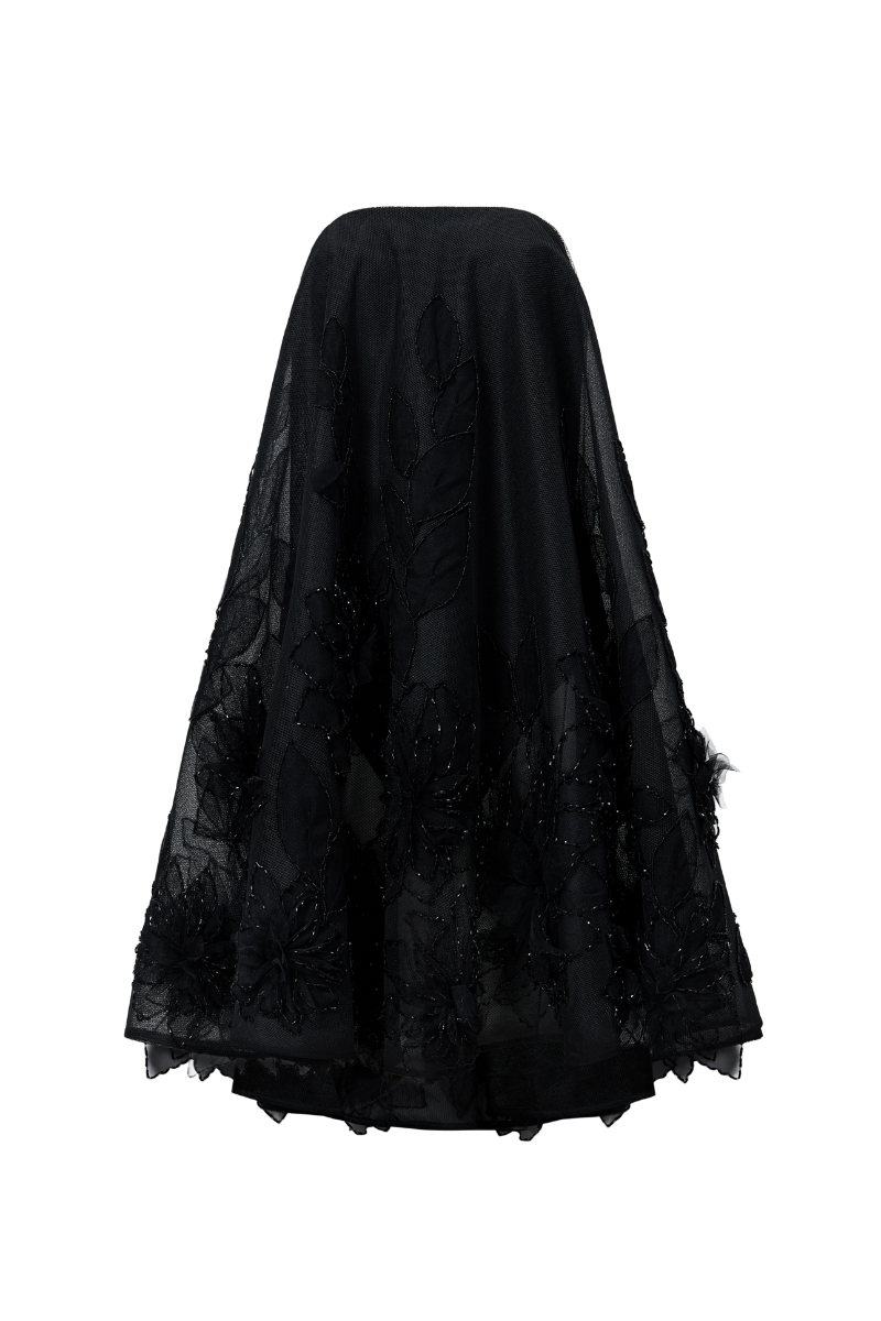 EMBELLISHMENT STRAIGHT ACROSS NECK TULLE MINI DRESS