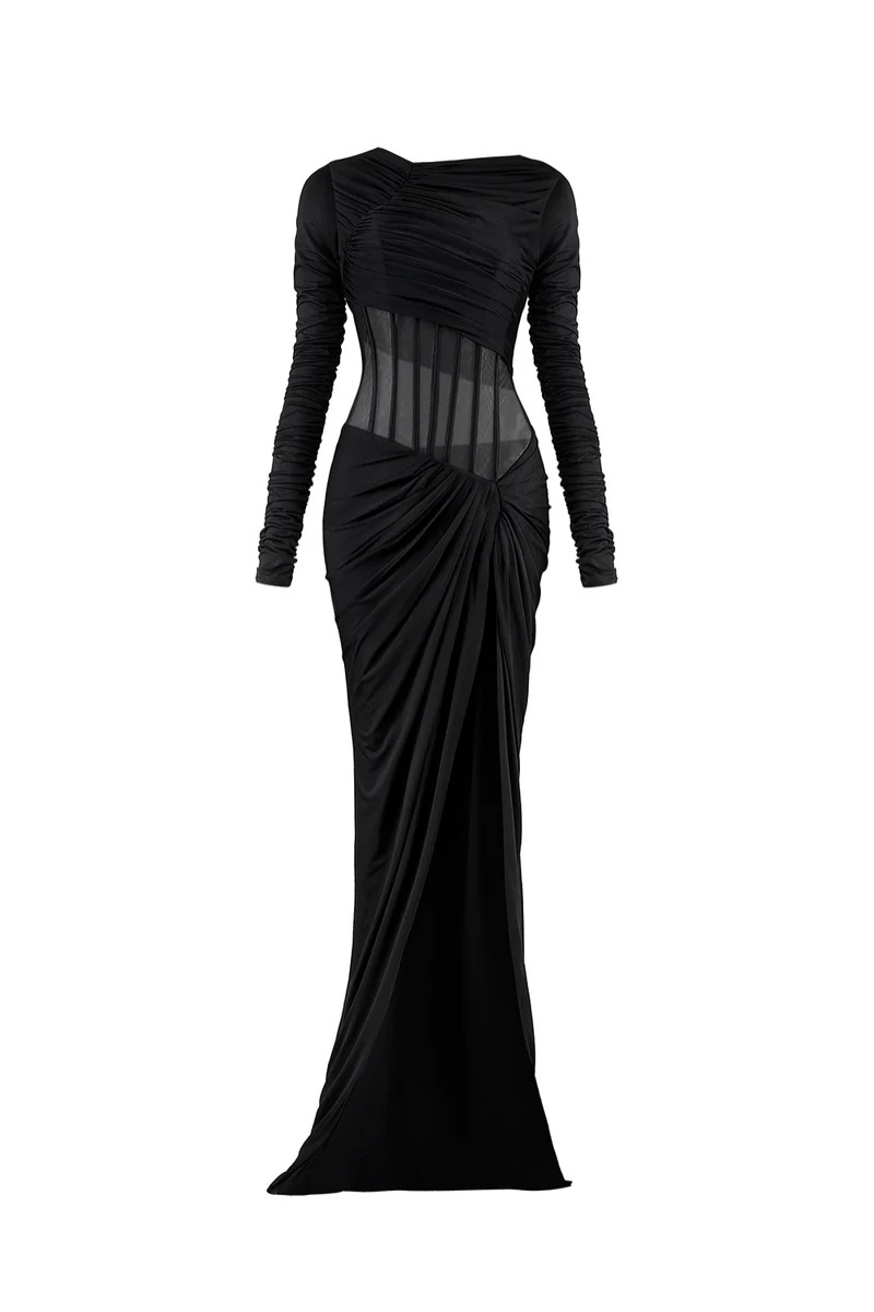 black corset dress with slit SLIT CORSET WAIST GOWN | CULT MIA