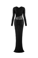 CEM slit corset waist gown featuring a flowing design and elegant silhouette, perfect for formal occasions.