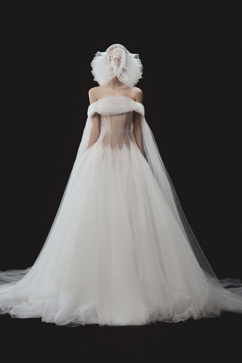 OFF-SHOULDER TULLE WEDDING DRESS IN WHITE - CULT MIA