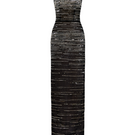 Black stripe beaded gown by CEM featuring intricate beadwork and elegant design, perfect for formal occasions.