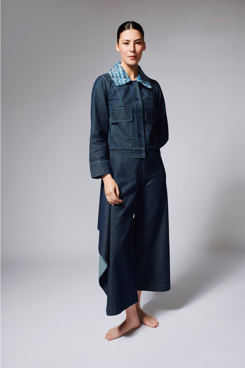 WOVEN COLLAR DENIM JACKET - CULT MIA
