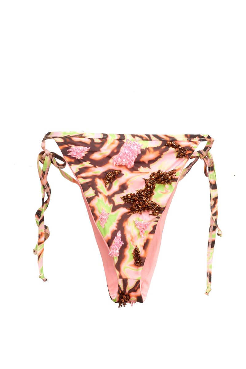 Pink Onalaja ZUSI bikini bottom with sleek, fitted design, perfect for stylish beachwear and swim activities.