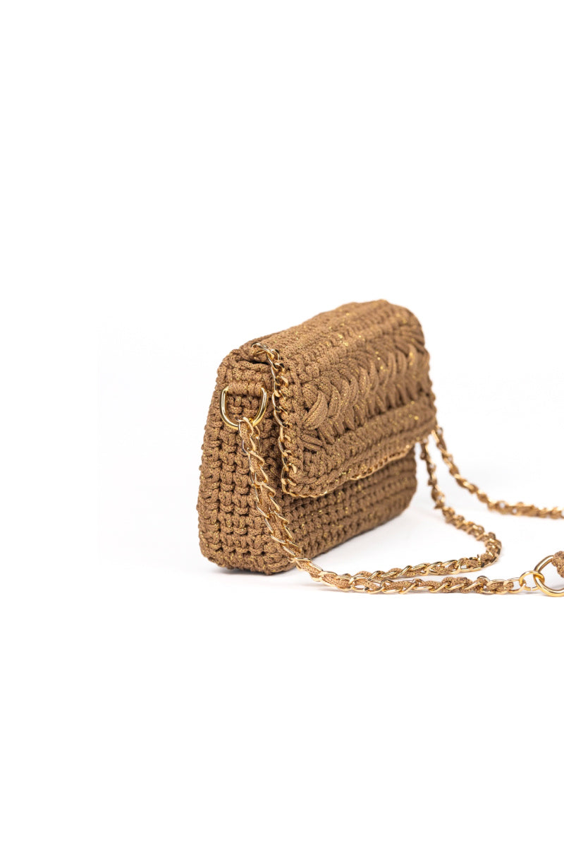 Mara Brazil Petala Lurex shoulder bag with metallic gold finish and stylish design, perfect for fashionable accessories.